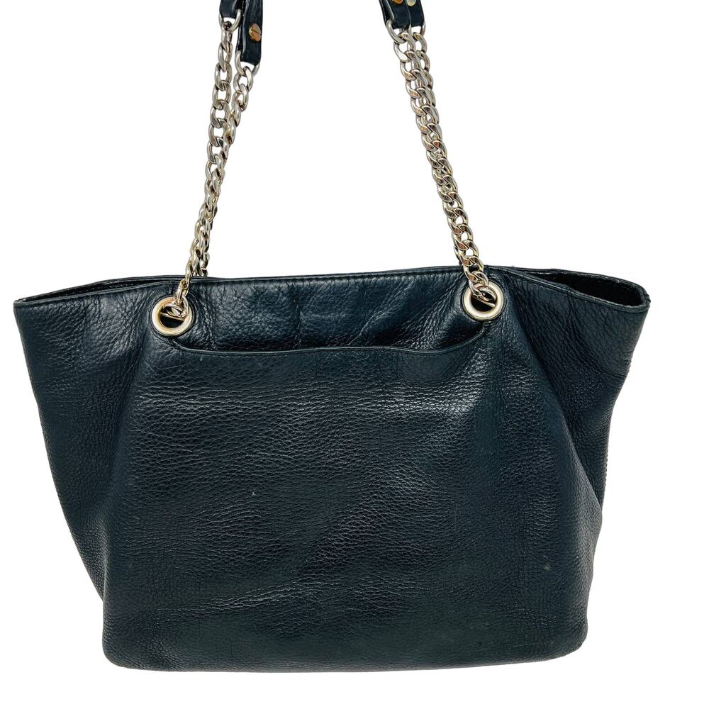 Michael Kors Soft Pebble Leather Shoulder Bag Tote Zip Top Black Gold